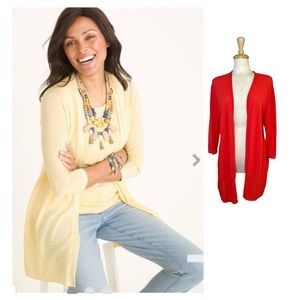 CHICO’S Cardigan XXL Stitch Detail Watermelon Pink Cotton Lightweight Open Front